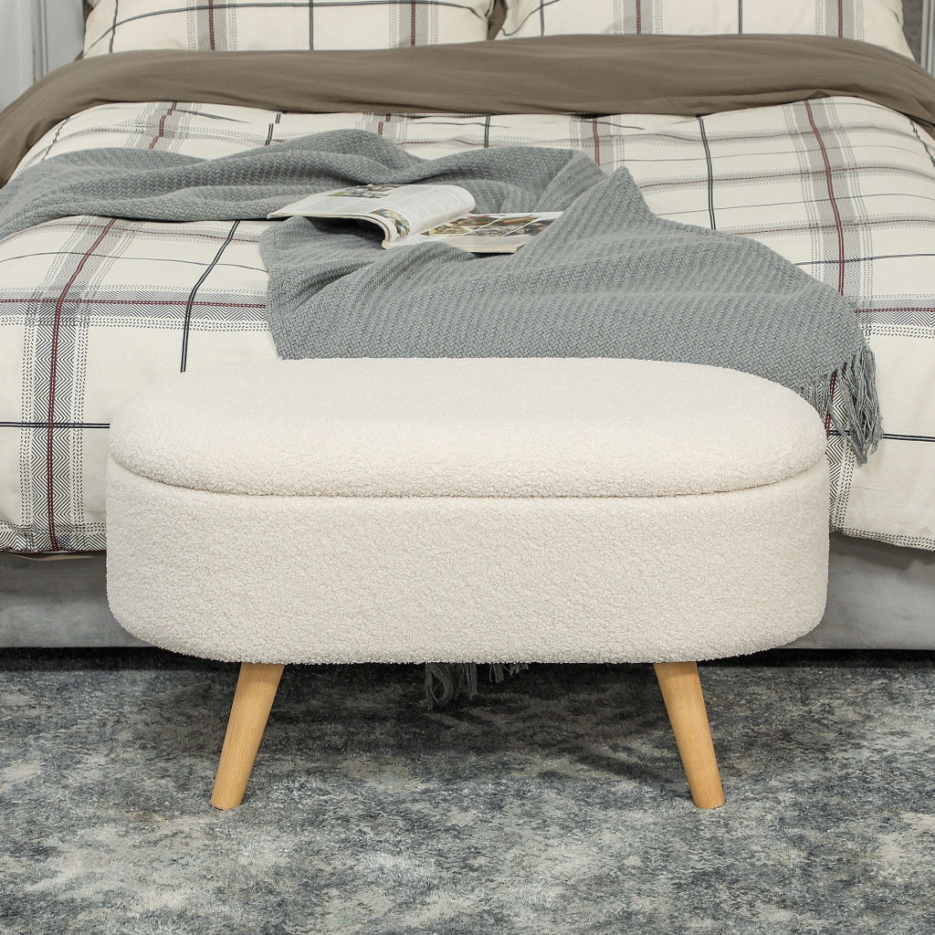 Divano con cassetti ¨C Minimal ¨C Tessuto bianco 90x40x45