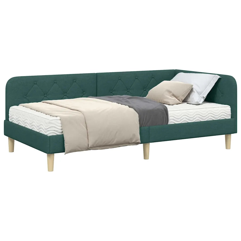 Cornice del letto ad angolo Verde Scuro 90 x 190 cm Tessuto