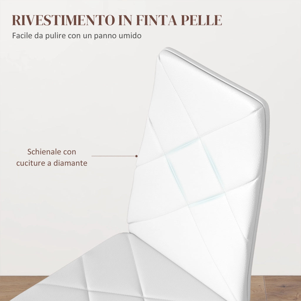 Set di 6 Sedie da Pranzo Moderne con Schienale Alto in Finta Pelle e Acciaio, 41x50x97 cm, Bianco