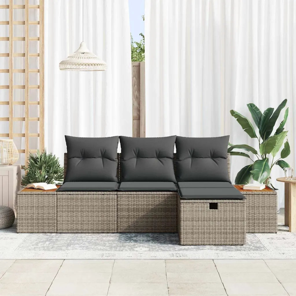 Set Divano da Giardino con cuscino 4 pcs Grigio Poly Rattan
