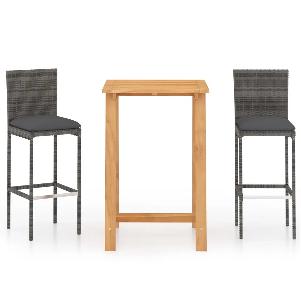 Set Bar da Giardino 3 pz con Cuscini Grigio