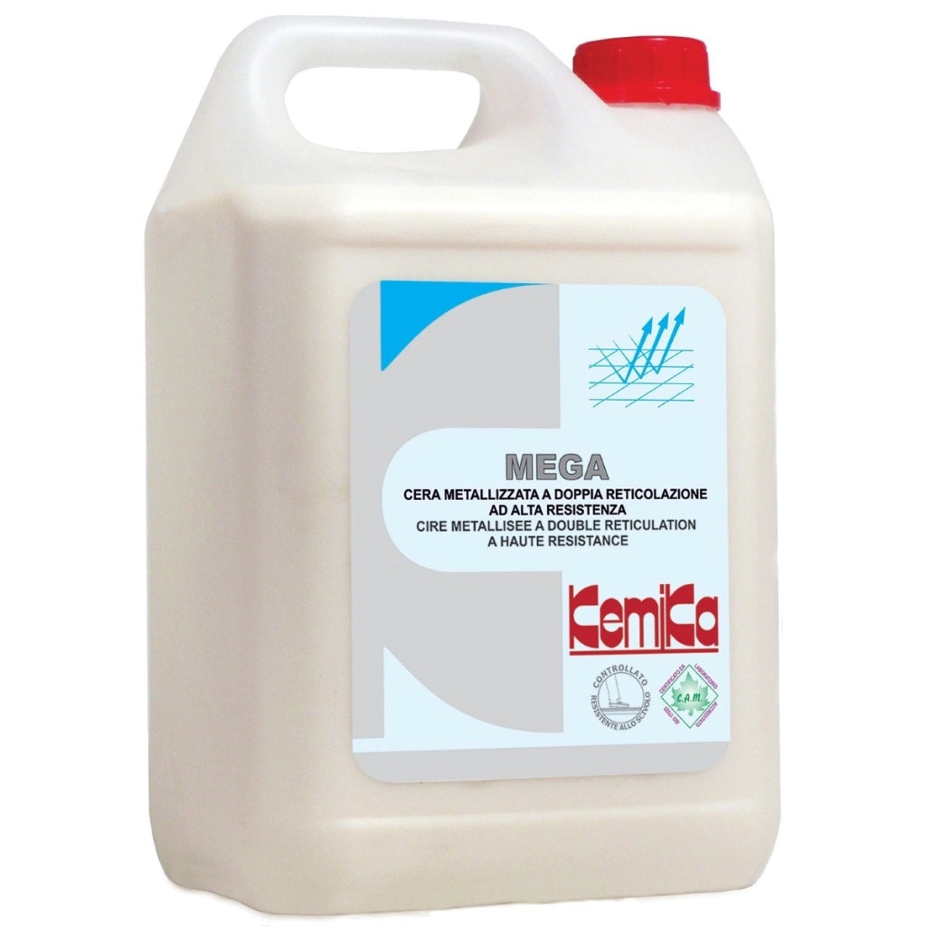 Mega 5 Kg, Cera Metallizzata per Pulizia Pavimenti PVC ad Alta Resistenza al Traffico | Kemika