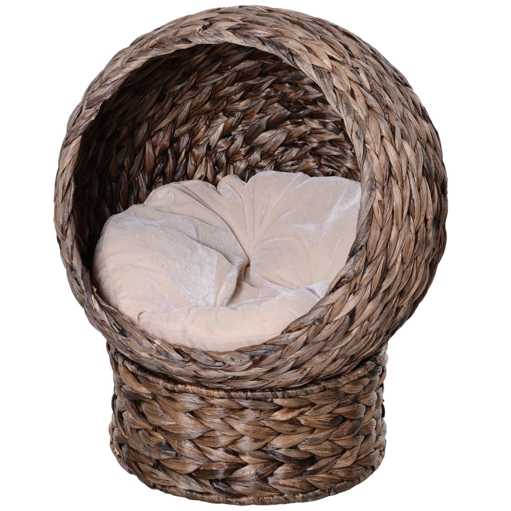 Cestino per gatti in giacinto d'acqua con cuscino ¨C Minimal ¨C 50x42x60 cm marrone beige
