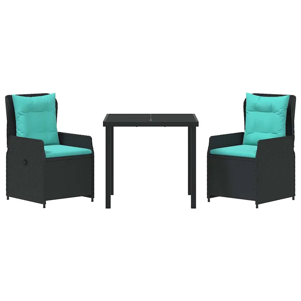 Set da Pranzo per Giardino 3 pcs Nero Poly Rattan