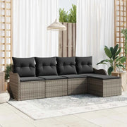 Set Divano da Giardino con cuscino 5 pcs Grigio Poly Rattan