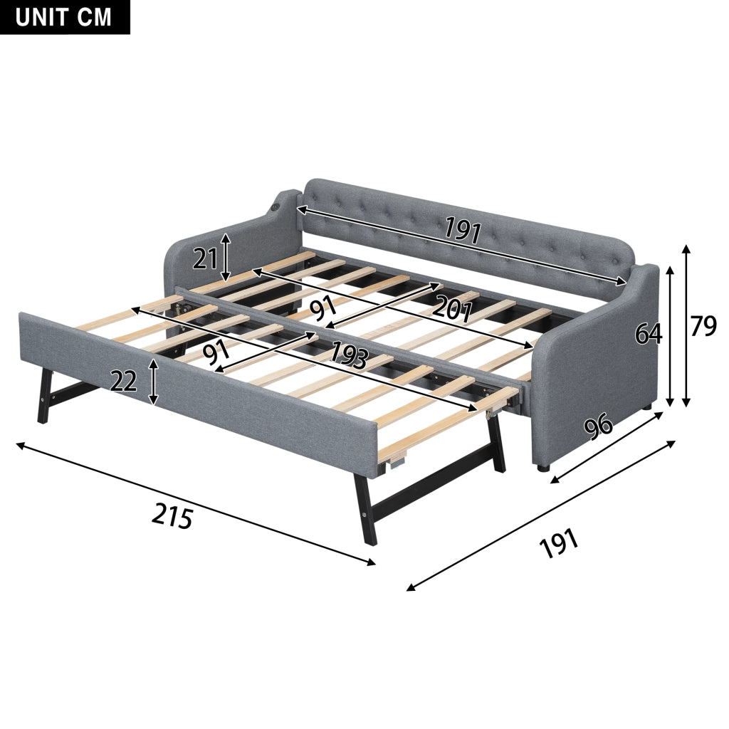 Divano letto con letto estraibile in lino 90x200 cm