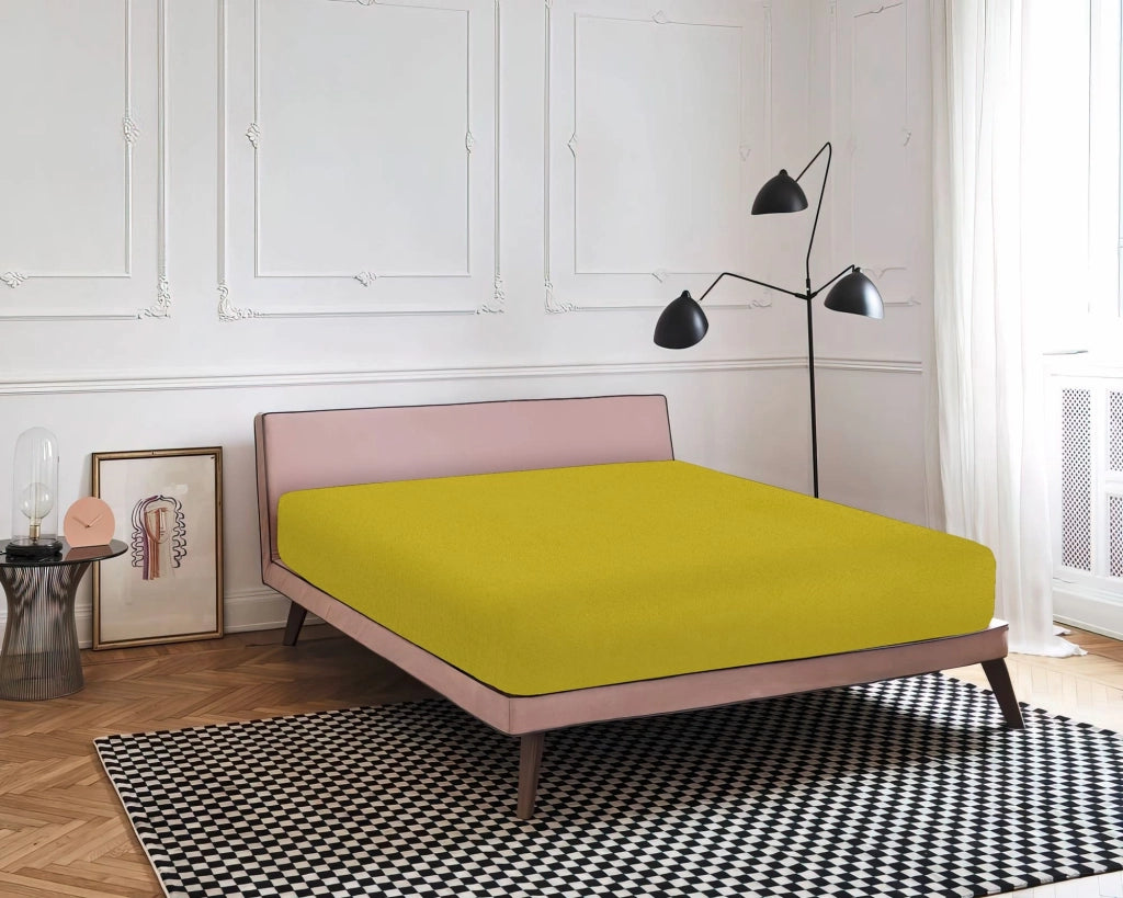 Lenzuolo Sotto Con Angoli Elastici 100% Puro Cotone  Giallo - Una piazza e mezza