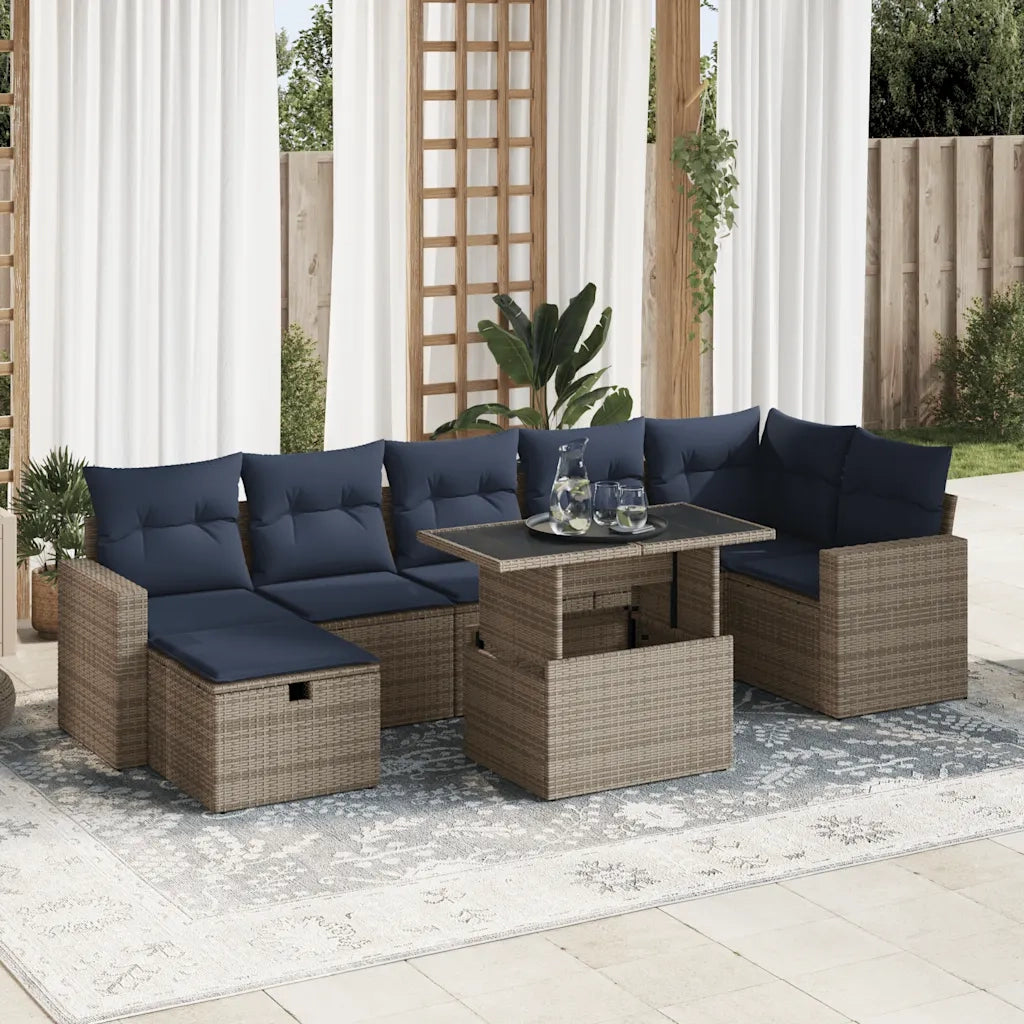 Set Divani Giardino 8 pz con Cuscini Grigio Polyrattan Acacia 3327831