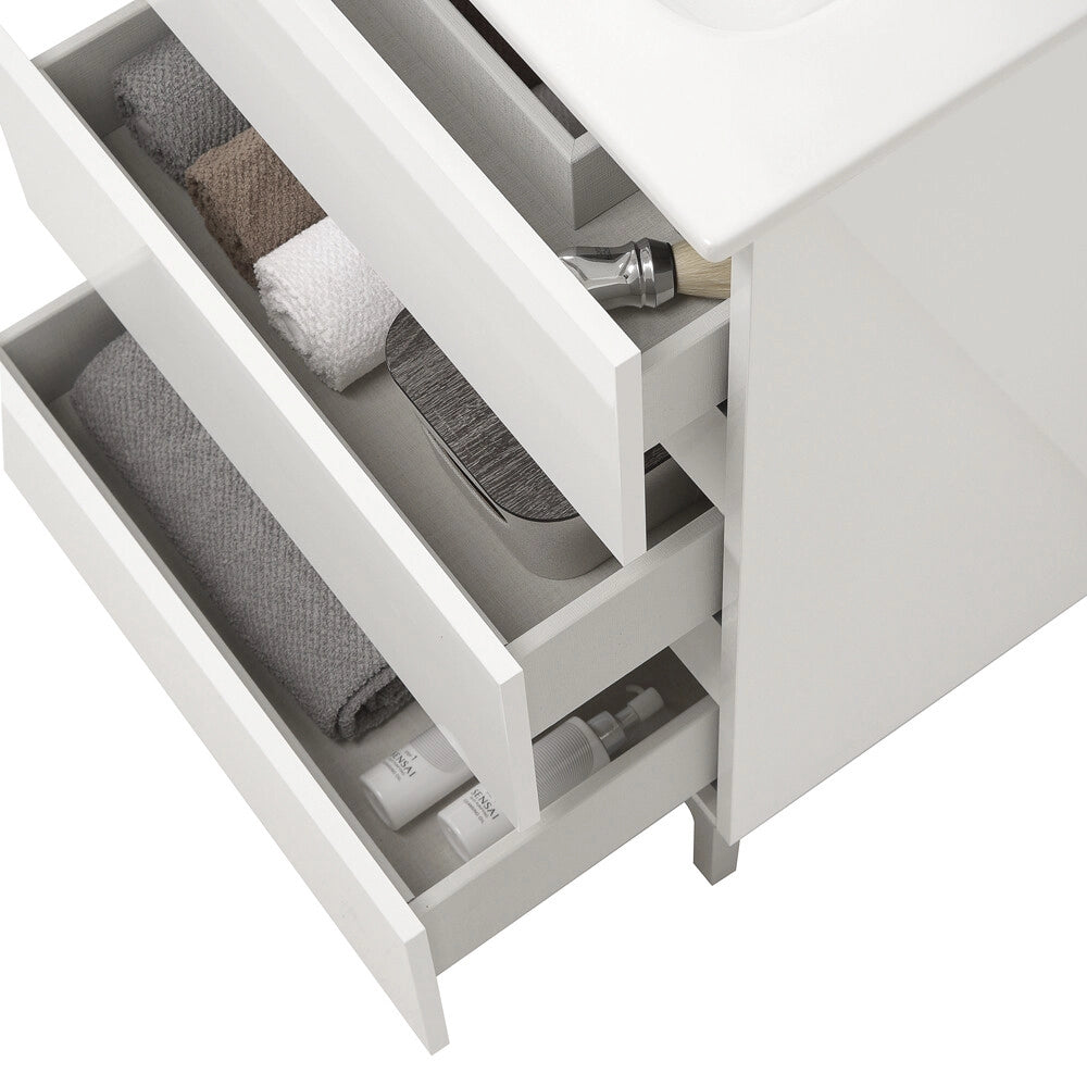 Mobile bagno a terra 60 cm in bianco lucido con lavabo e specchio Leda