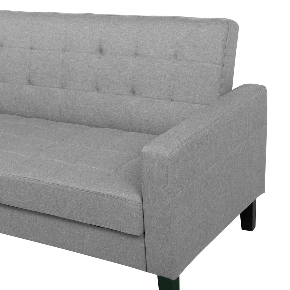 Divano Letto In Tessuto Grigio Chiaro A 3 Posti Imbottito Trapuntato Click Clack