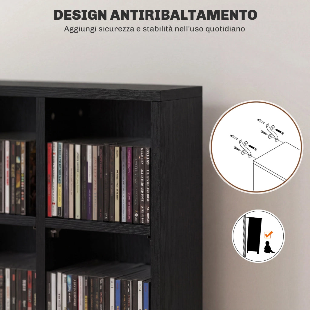 Mobile CD con Ripiani Regolabili ¨C zephmum ¨C Nero 89x20x130.5 cm