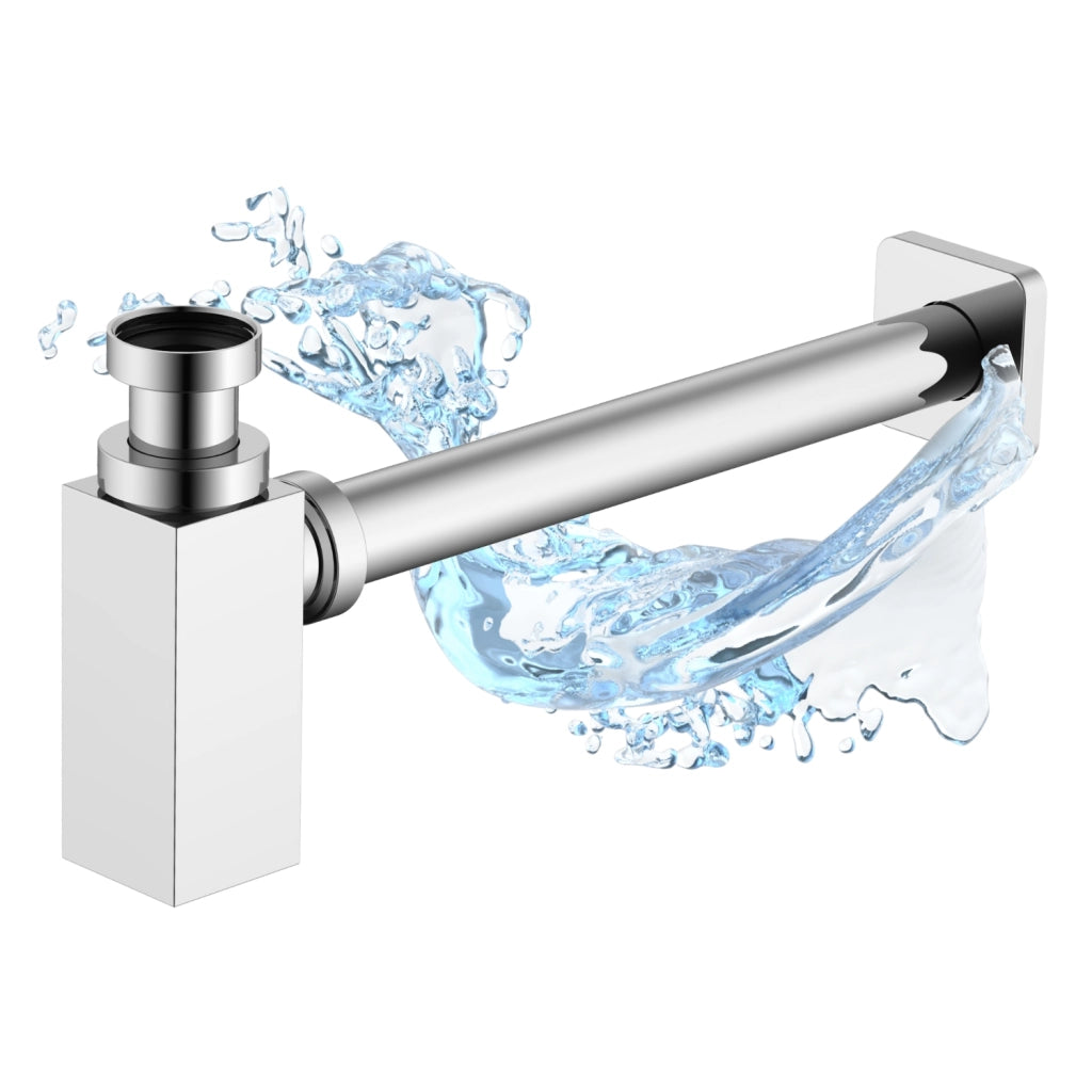 Sifone tubo di scarico in ottone cromato quadro per lavabo lavandino bagno da 1.1/4” *** confezione 1