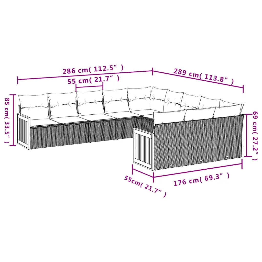 Set Divani da Giardino 11 pz con Cuscini Nero in Polyrattan 3228108