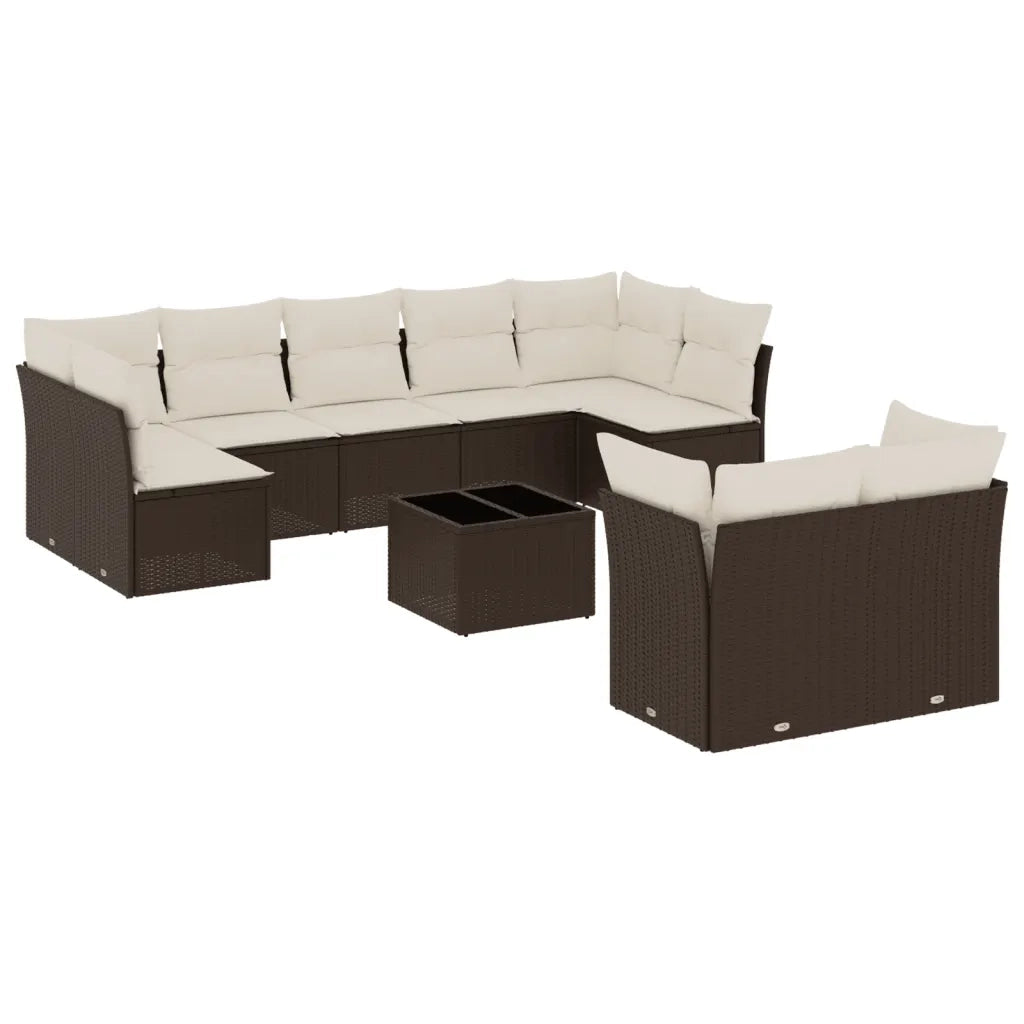 Set Divani da Giardino 10pz con Cuscini in Polyrattan Marrone 3250002