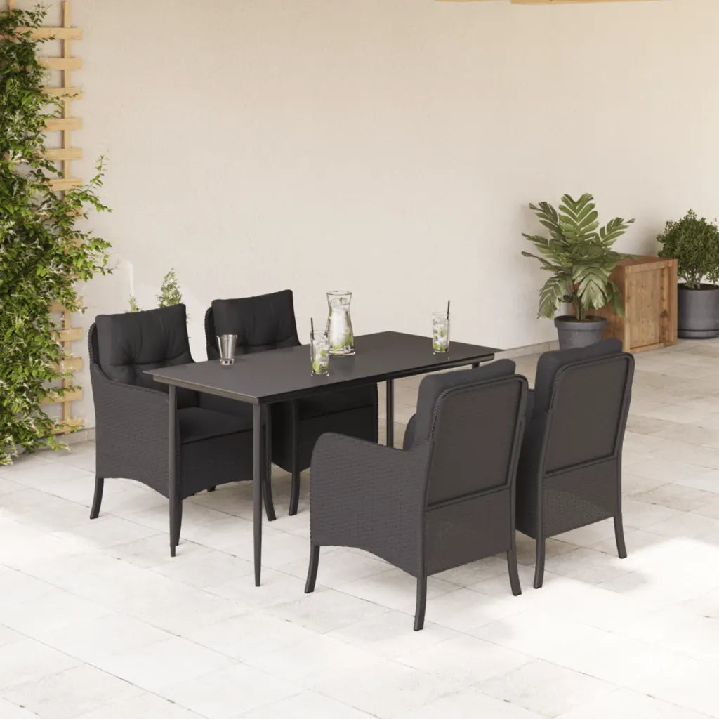 Set da Pranzo da Giardino 5 pz Nero con Cuscini in Polyrattan 3211922