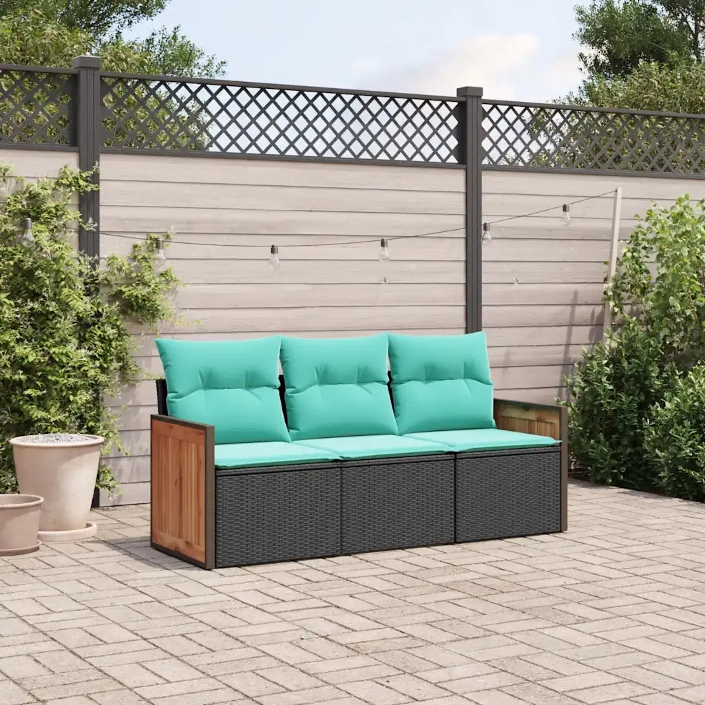 Set Divani da Giardino 3 pz con Cuscini Nero in Polyrattan 3227436