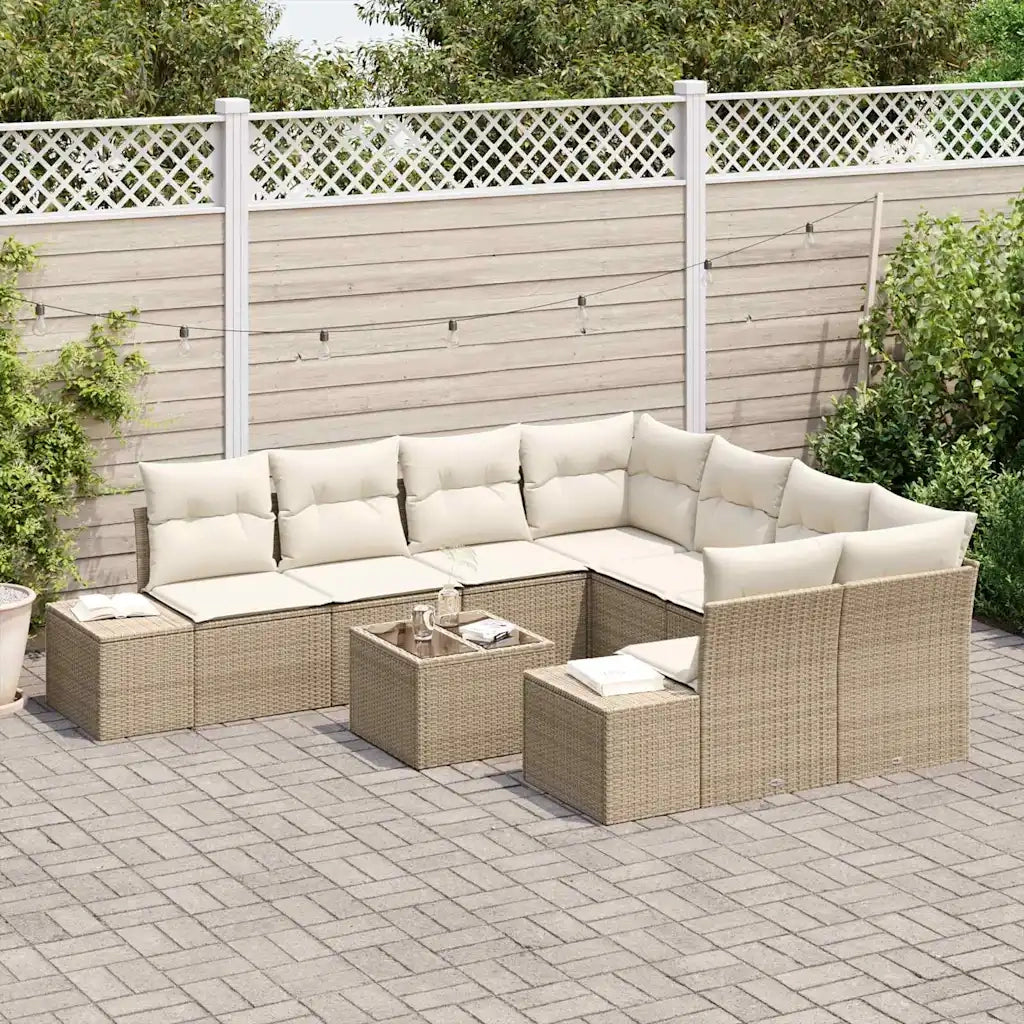 Set Divano da Giardino 9 pcs Beige e Crema polyrattan 3355670