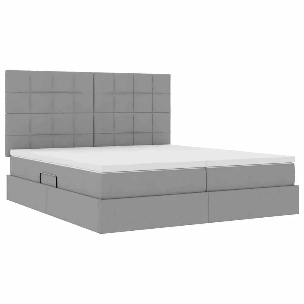 Letto con testiera Grigio chiaro 200 x 200 cm Tessuto