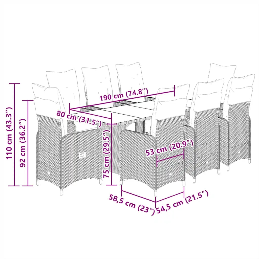 Set Bistrò da Giardino 7 pz con Cuscini in Polyrattan Grigio 3277171
