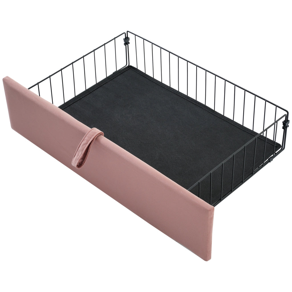 Letto Singolo Imbottito con Cassetti e LED ¨C MINIMAL ¨C Velluto Rosa 90x200