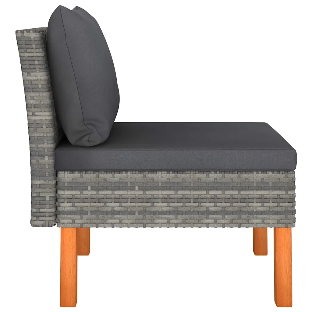 Divano componibile-Divani Centrali 3 pz Polyrattan e Legno Massello di Eucalipto