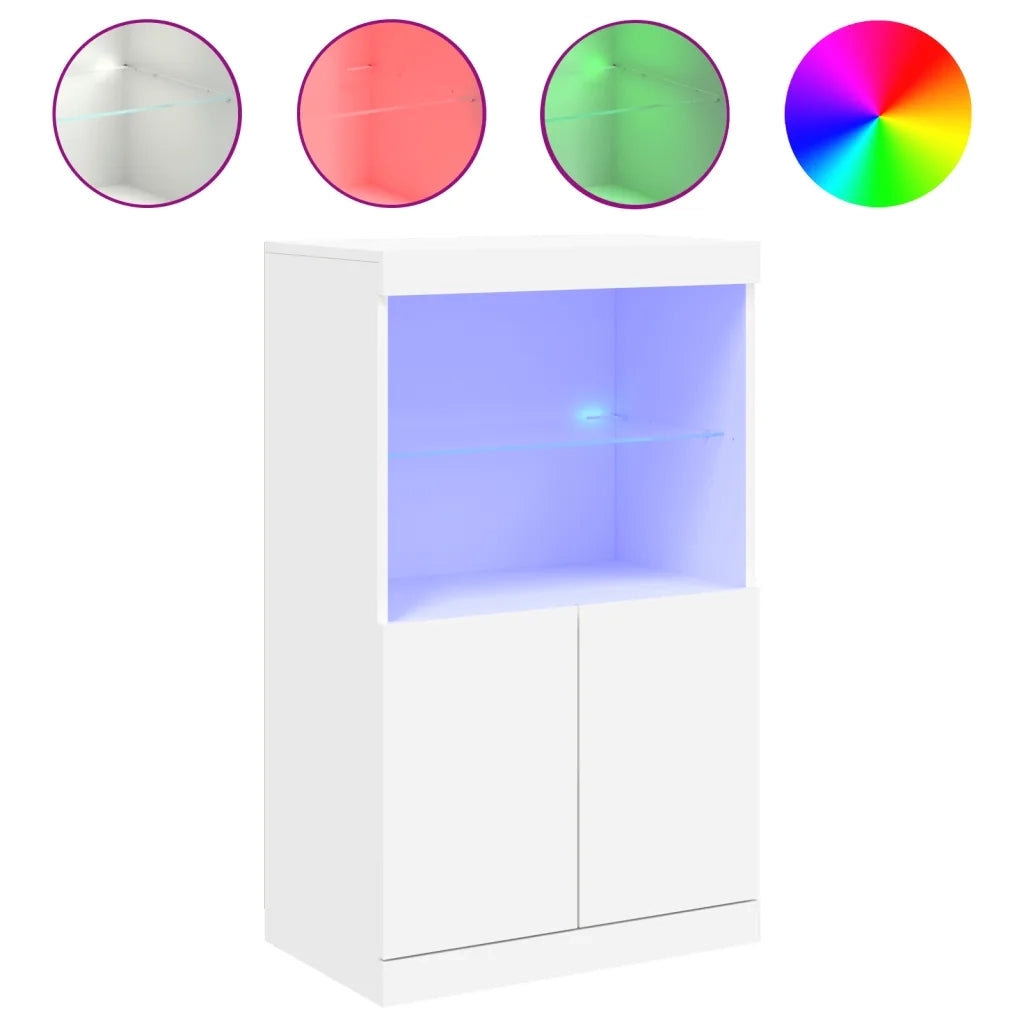 Credenza con Luci -Buffet-Armadio da cucina Bianca 60,5x37x100 cm