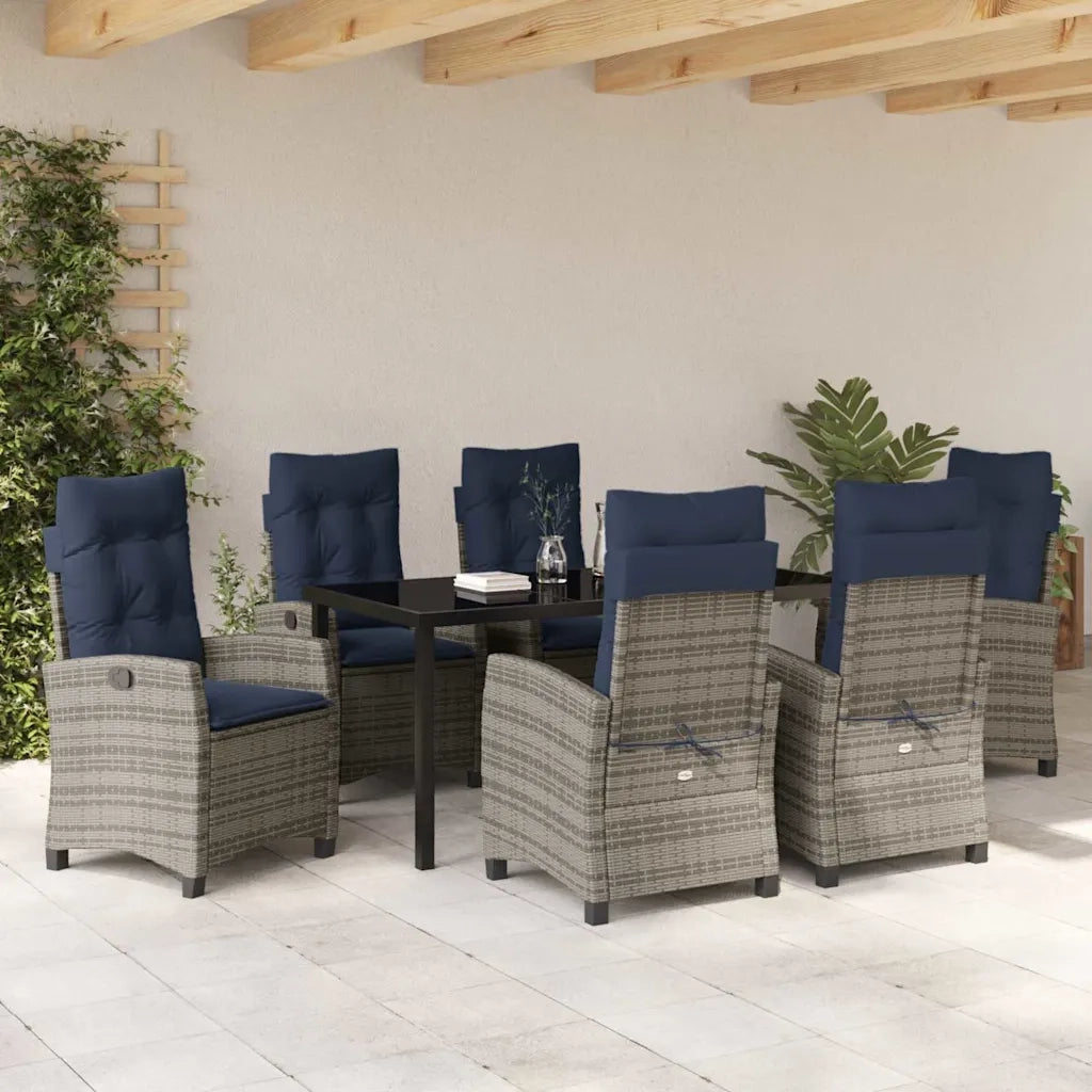 Set da Pranzo per Giardino con cuscino 7 pcs Grigio polyrattan