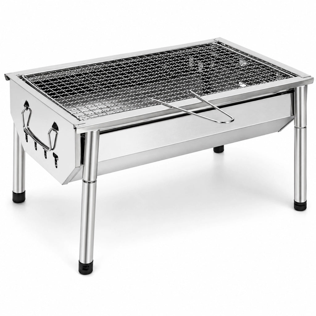 Barbecue A Carbone Portatile In Acciaio Inox Con Griglia Rimovibile Gambe Regolabili Design Compatto Salvaspazio Per Campeggio Picnic Giardino Terrazza Outdoor 40 X 28 X 21.5 Cm Acciaio