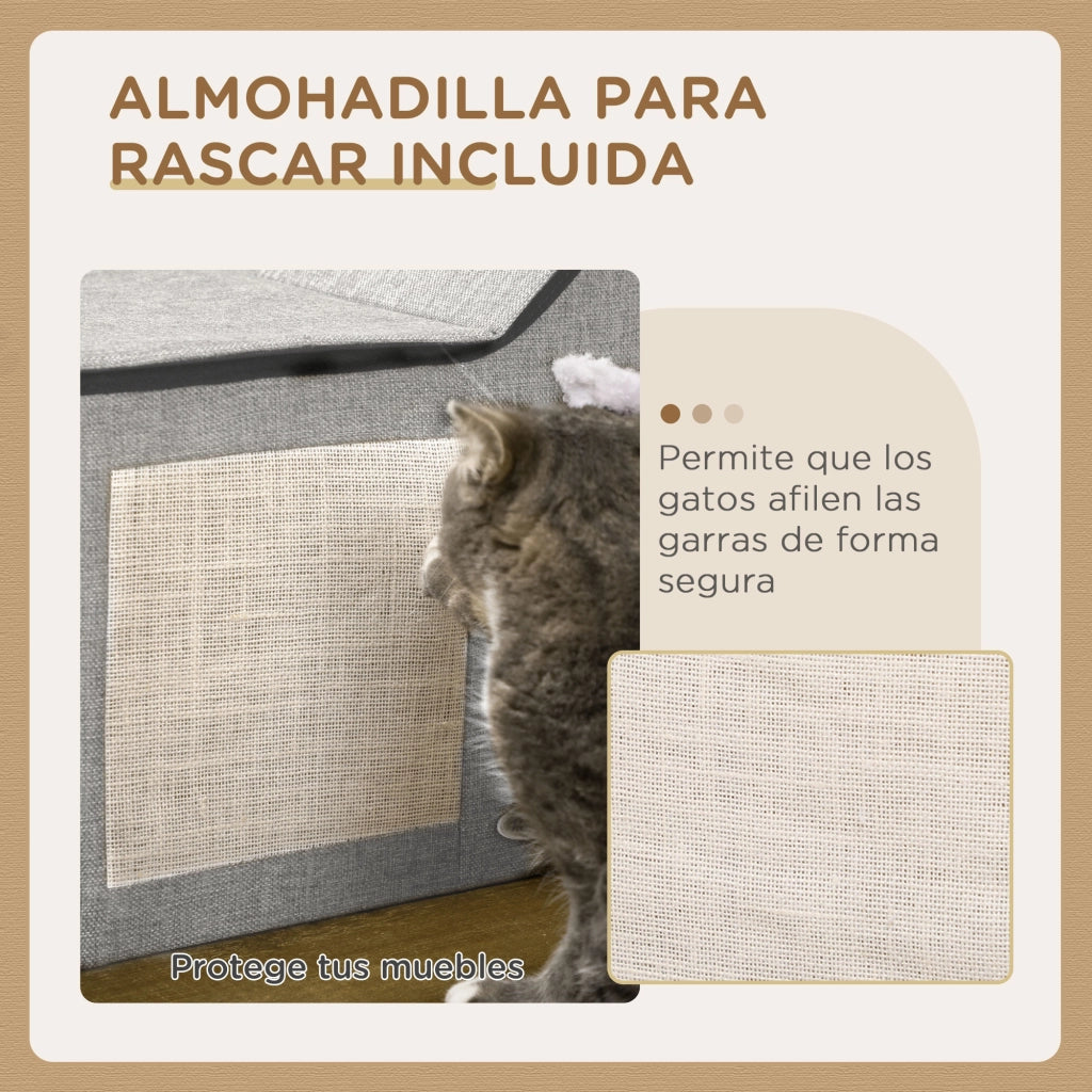 Casetta Gatti con Cuscino Graffiato e Palla ¨C Minimal ¨C 65x41x45.5 cm Grigio