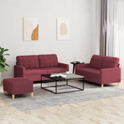Set di Divani 3 pz con Cuscini Rosso Vino in Tessuto 3201288