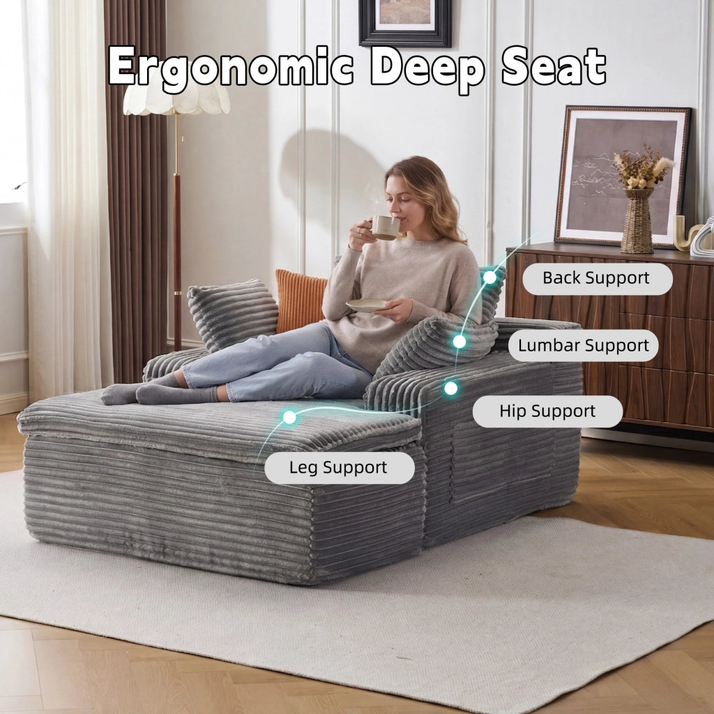 Divano letto con chaise longue ¨C Minimal ¨C grigio, tessuto, 3 cuscini