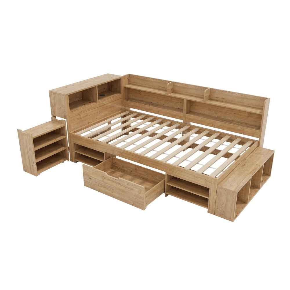 Letto Singolo Contenitore per Bambini con Cassetti e Ripiani ¨C MINIMAL ¨C 90x200, Naturale