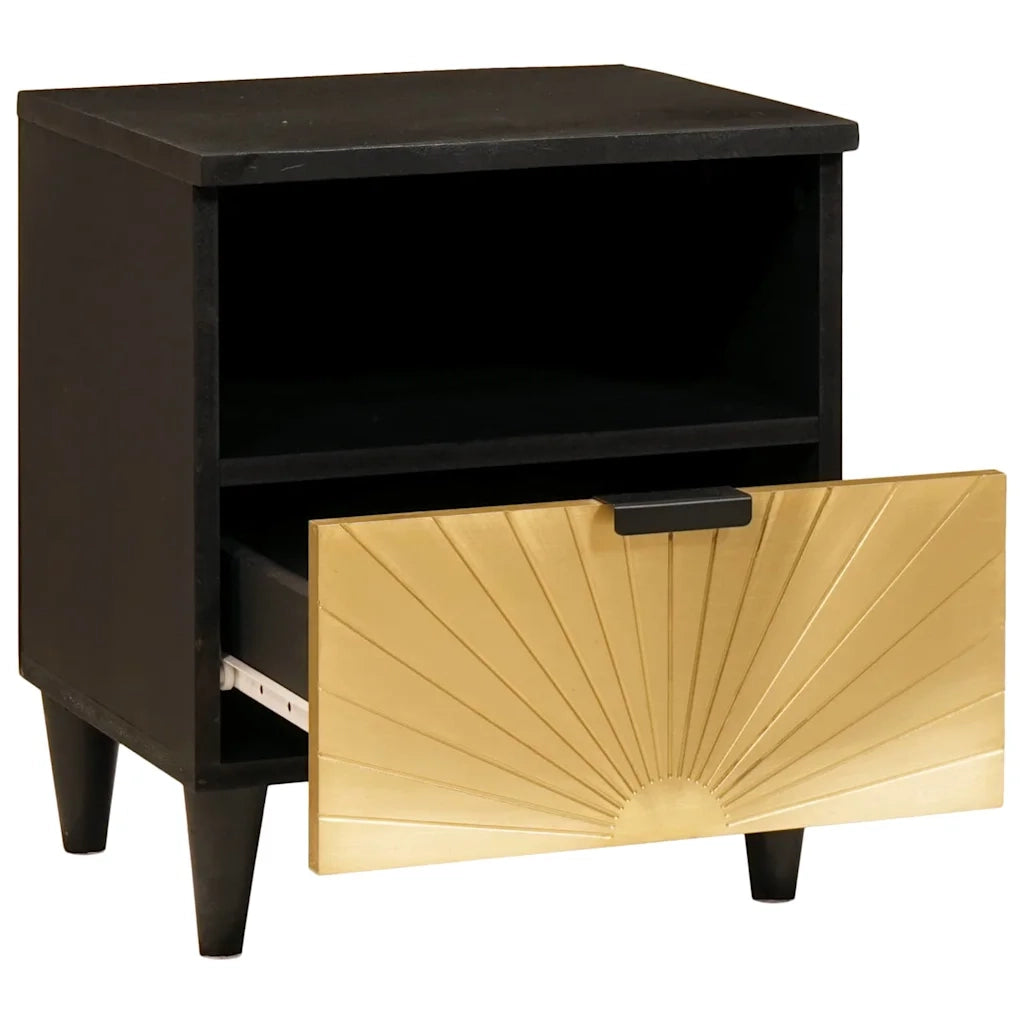 Comodino | Armadio da Notte | Mobiletto da notte Nero e Oro 40 x 33 x 46 cm