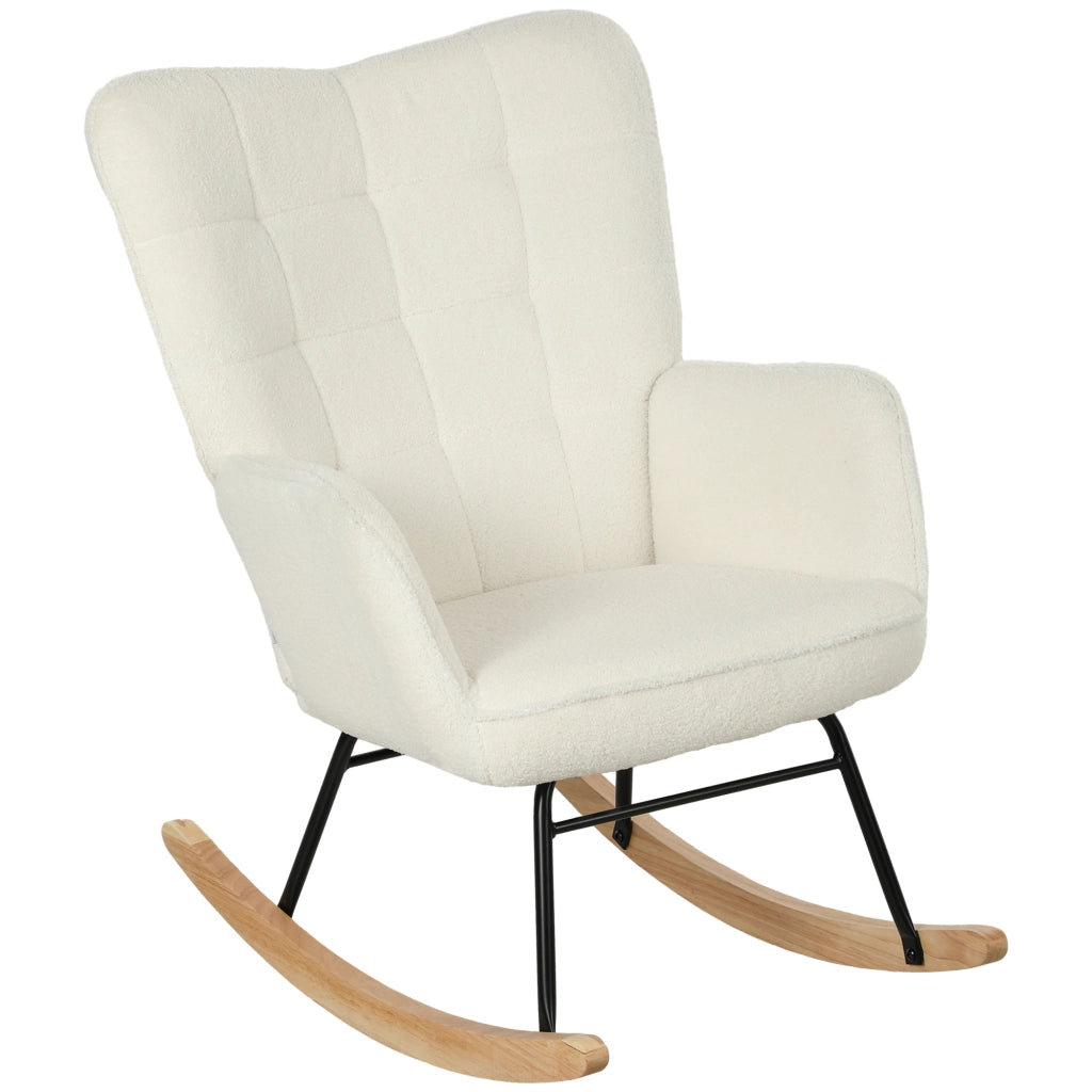 Poltrona dondolo con braccioli ¨C Xylo ¨C tessuto bianco, gambe legno