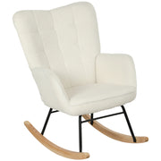 Poltrona dondolo con braccioli ¨C Xylo ¨C tessuto bianco, gambe legno