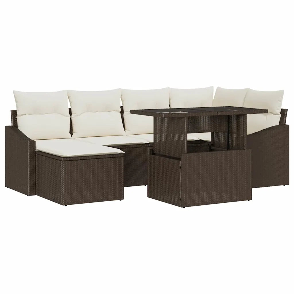 Set Divano da Giardino con cuscino 7 pcs Marrone e Crema 3357771