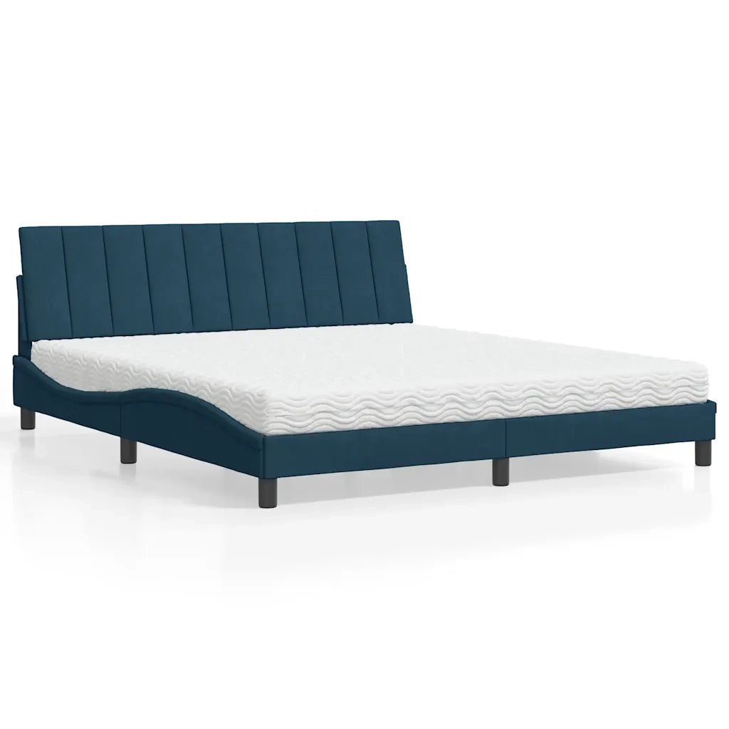 Letto con Materasso Hanko Blu 180x200 cm in Velluto
