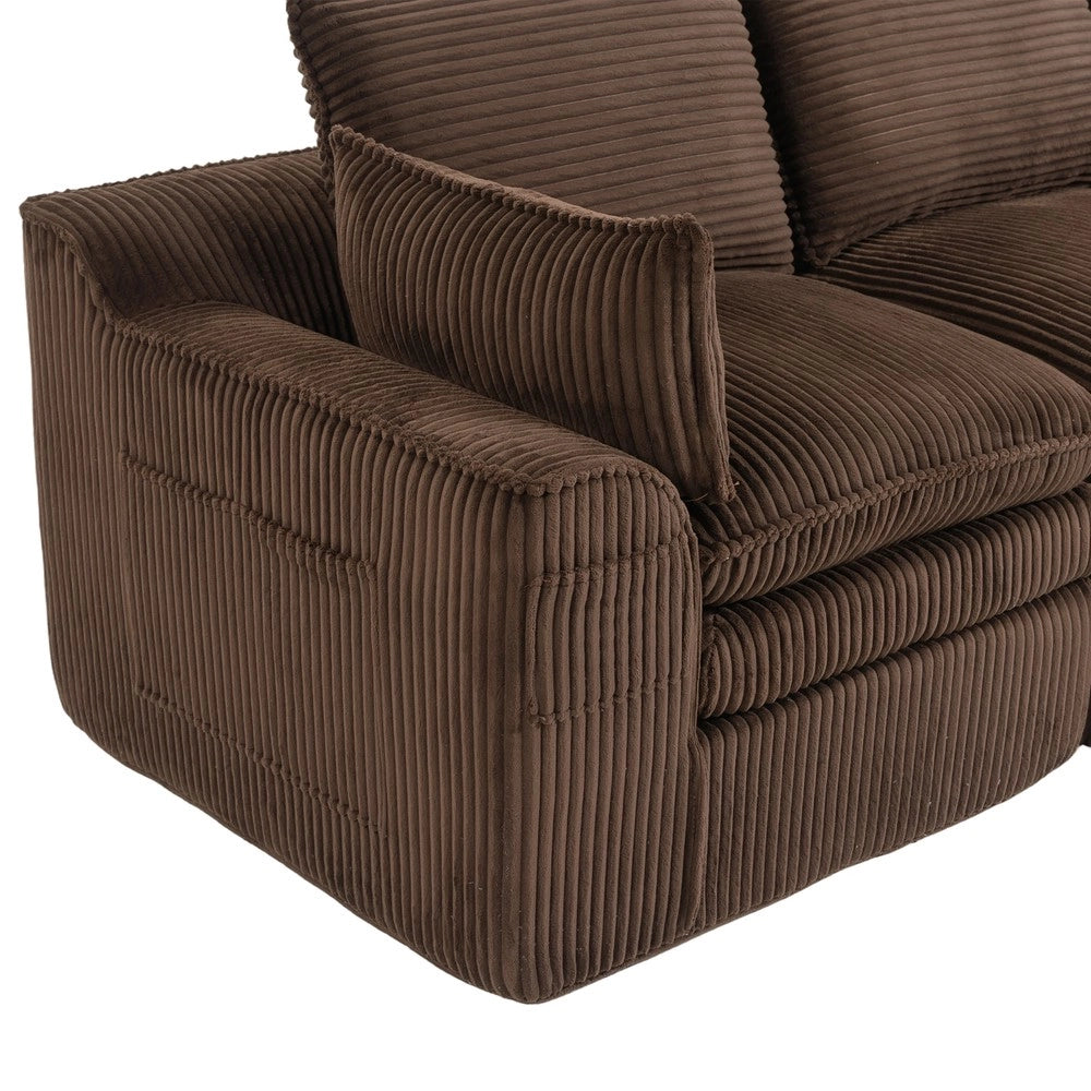 Divano modulare a 4 posti con pouf - Zephmum - Marrone, cuscini inclusi, 3 strati schiuma