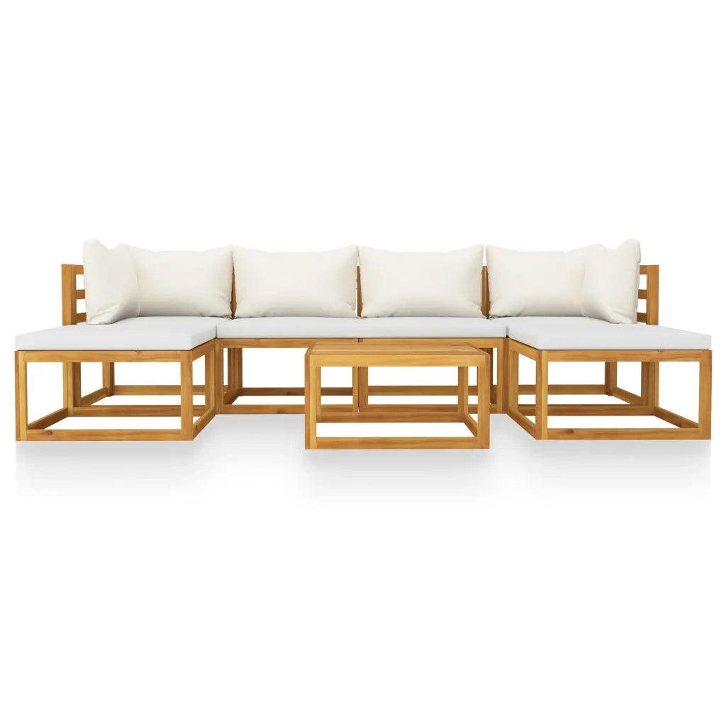 Set Divani da Giardino 7 pz con Cuscini Crema in Legno Acacia