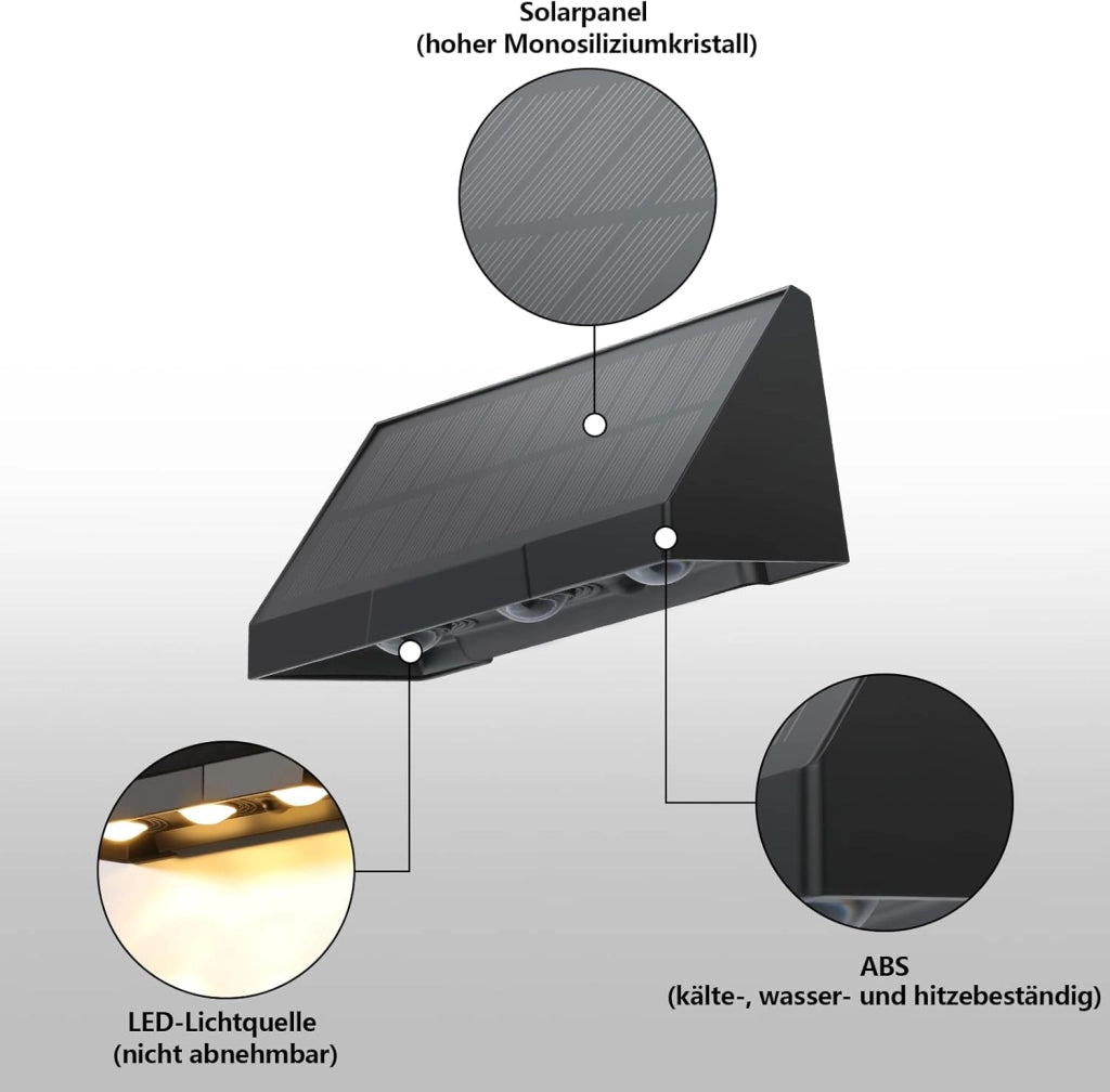 ZMH Lampada da Parete Esterna LED Nera 3 LED Solare 3000K Luce Calda 2 Modi 2 Pezzi