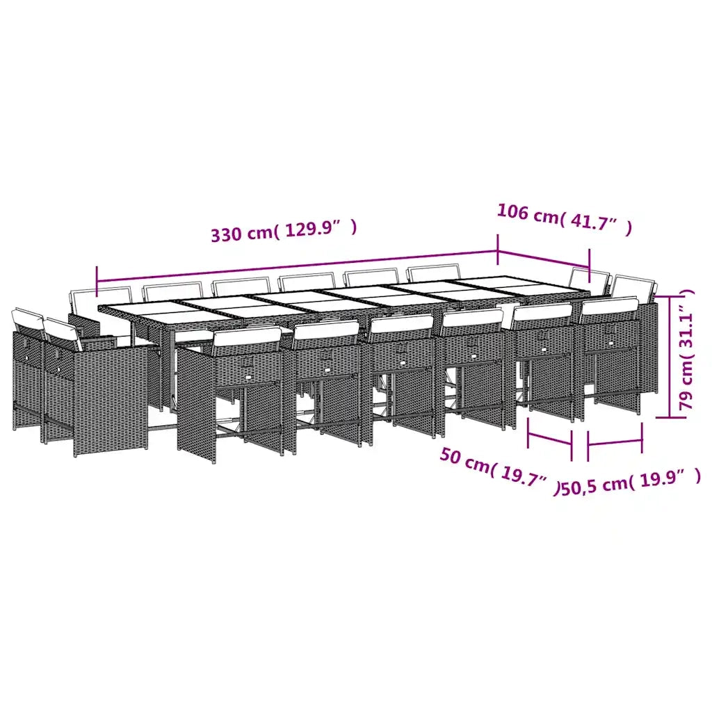 Set da Pranzo da Giardino 17pz con Cuscini Grigio in Polyrattan 3211244