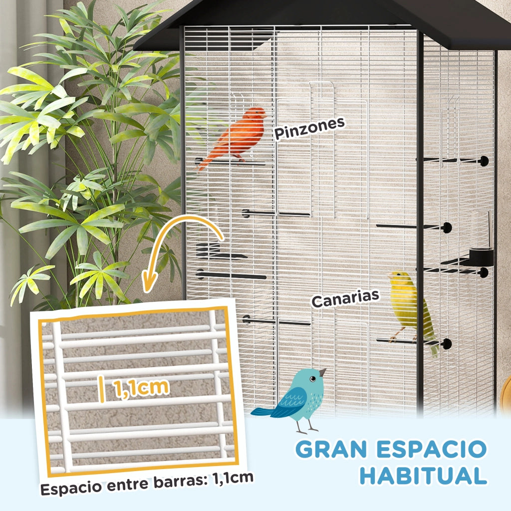 Gabbia per Uccelli con Ruote ¨C Minimal ¨C Nero 79x65x155 cm