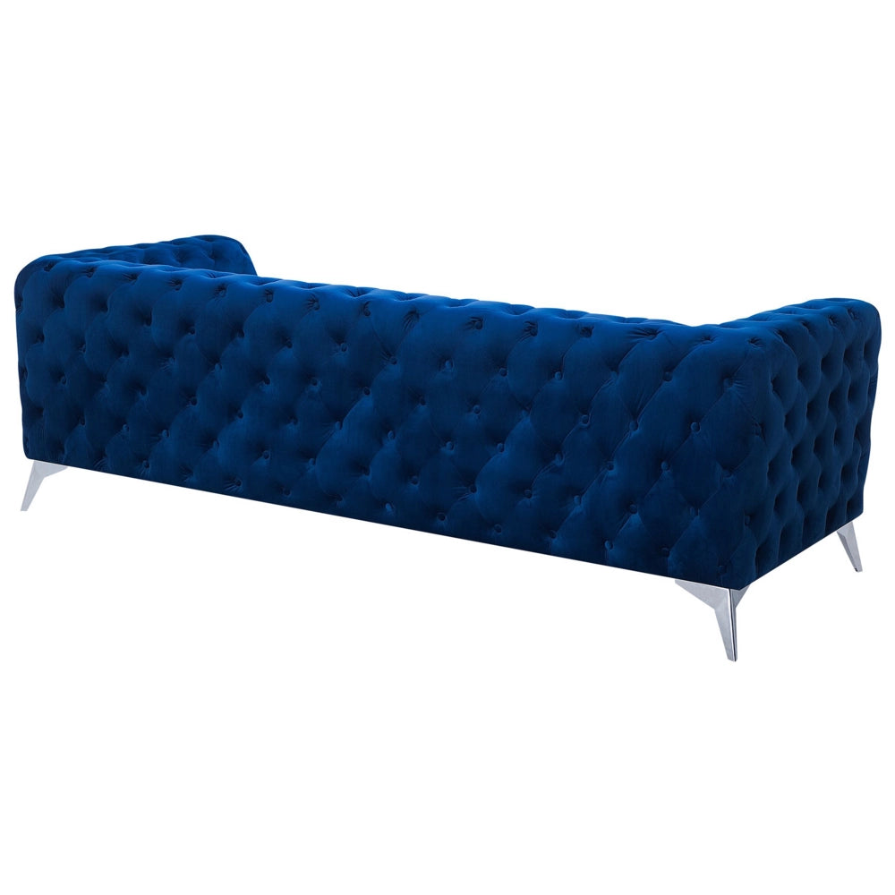 Divano a 3 posti in velluto grigio stile Chesterfield con schienale basso