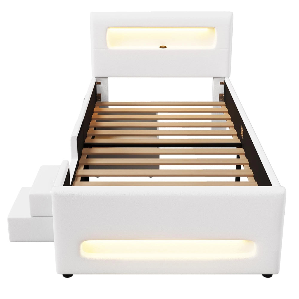 Letto imbottito 90x200cm?- Xylo - scala LED 2 cassetti bianco