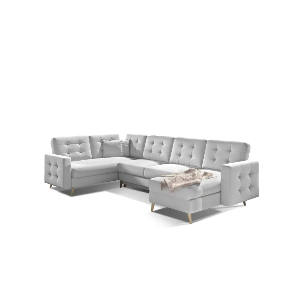 Divano angolare panoramico convertibile HASGARD U 326 cm bianco alpino con contenitore