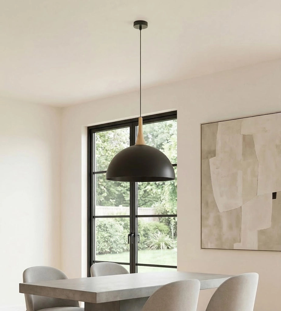 Lampada a sospensione NAUTICA nera, legno GX53 Emibig