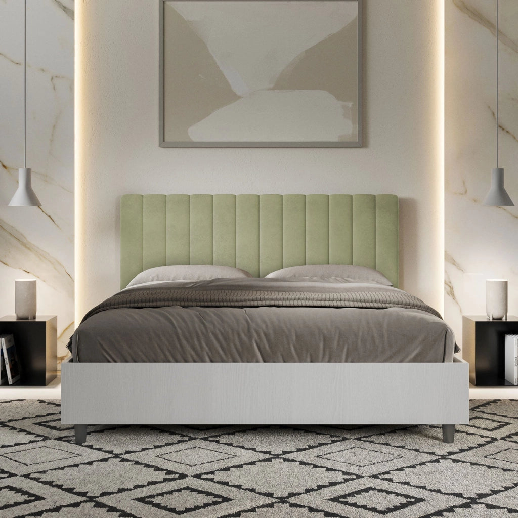 Letto Matrimoniale 160x200 cm con Rete e Contenitore Kaia Tè verde