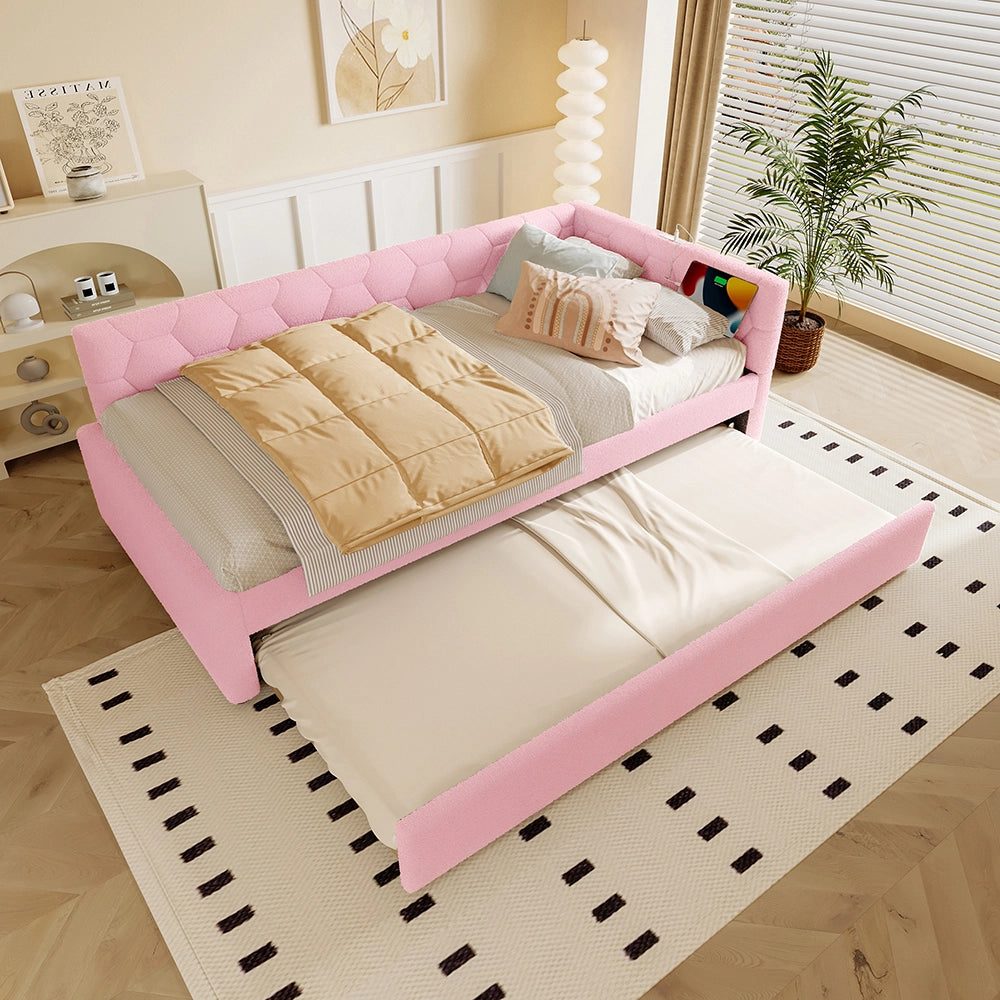 Letto giorno 90x200cm - Xylo - rosa, luce notturna, USB, divano letto