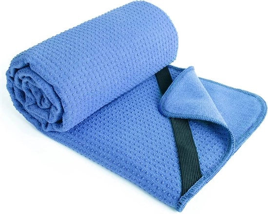 Asciugamano microfibra per yoga con manico antiscivolo in silicone e cinture di gomma sicure, 24 x 72 pollici, blu