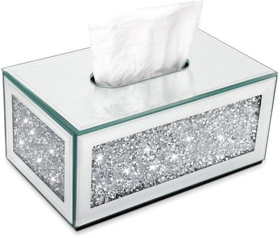 Copriceneri in vetrocrushato a forma rettangolare con diamanti tagliati a cristallo, decorativo e lussuoso, dispensa per serviette per bagno, cucina, camera da letto, soggiorno e ufficio.